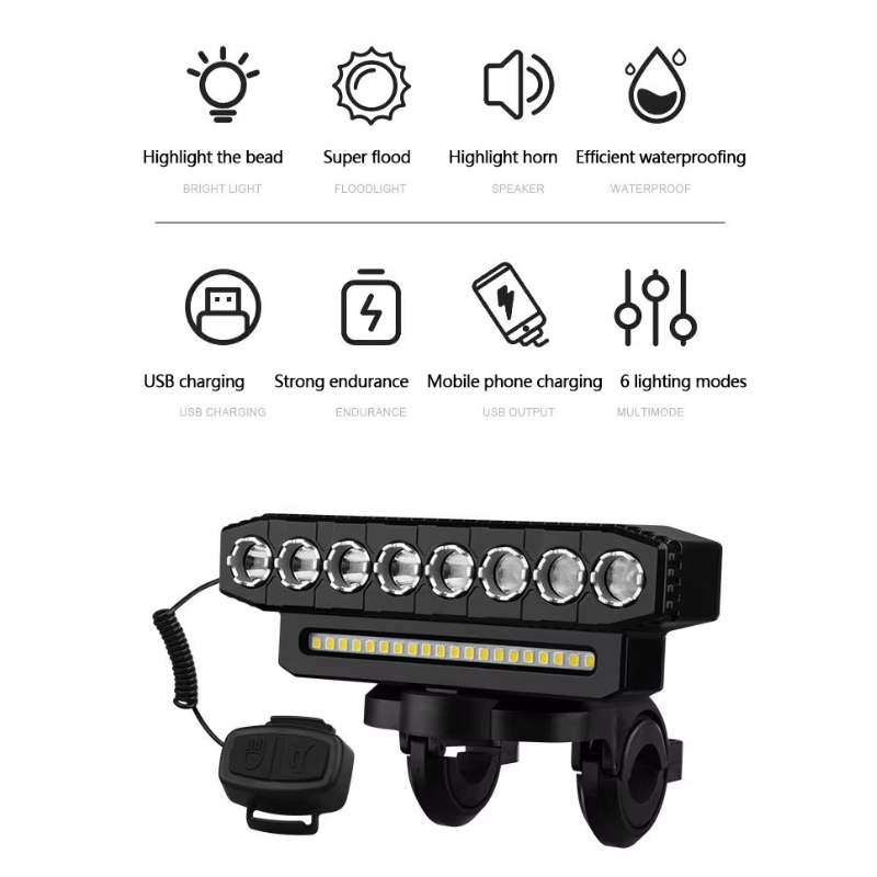 USB wiederaufladbare Fahrradlicht mit 120dB Fahrradhupe wasserdichte Frontleuchte und Sicherheitszubehör für Radfahrer
