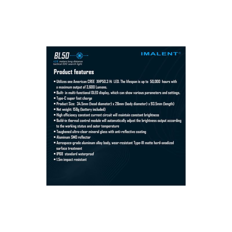 IMALENT BL50 LED Taschenlampe 3600 Lumen Typ-C wiederaufladbar OLED Display für Outdoor-Abenteuer und mehr