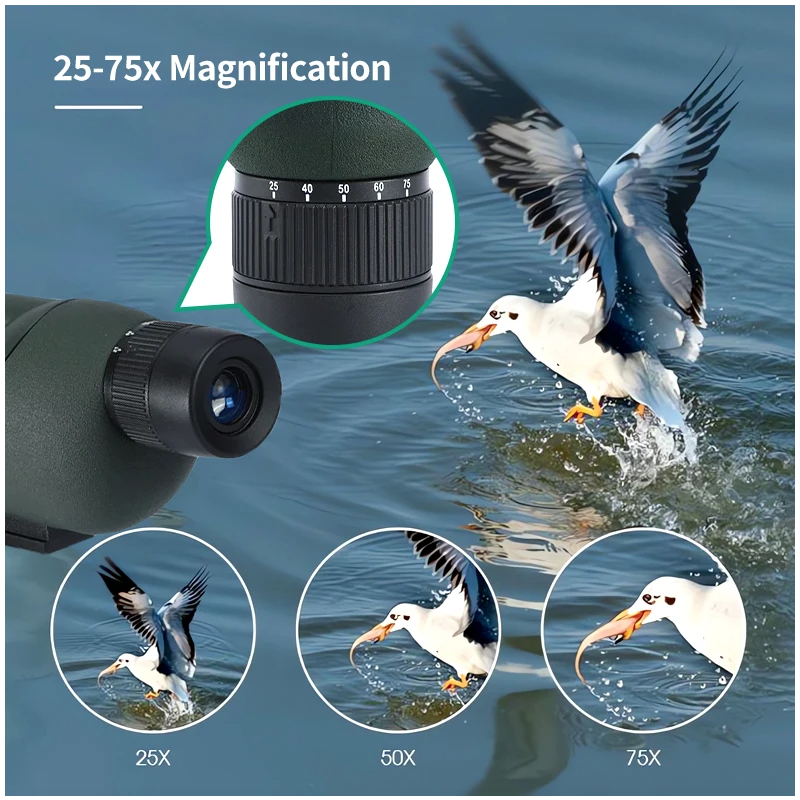 25-75x60 Zoom Spektiv ED Monokular | Leistungsstarkes Teleskop Bak4 Prisma für Outdoor, Vogelbeobachtung