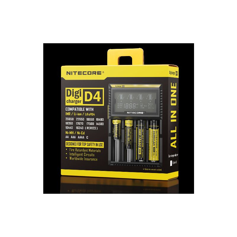 Nitecore D4 Digicharger intelligentes Laden LCD-Anzeige kompatibel mit Li-Ion 18650 14500 Ni-MH Batterien