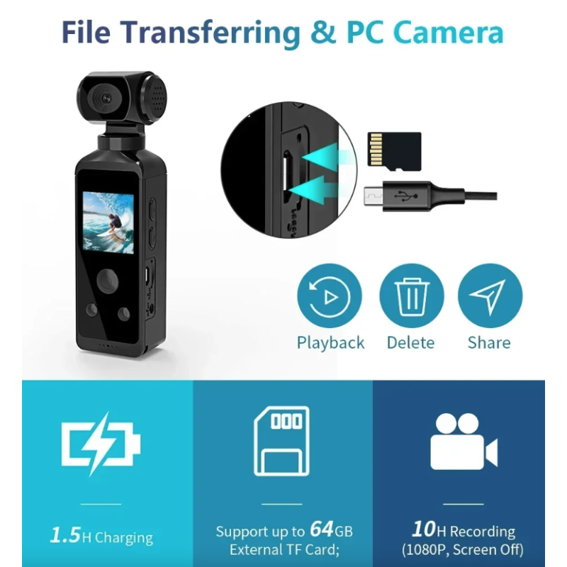 4K Mini Action Kamera - 270° drehbare Vlog, Wi-Fi Outdoor Sport Kamera. Wasserdicht & tragbar! GoPro Alternative.