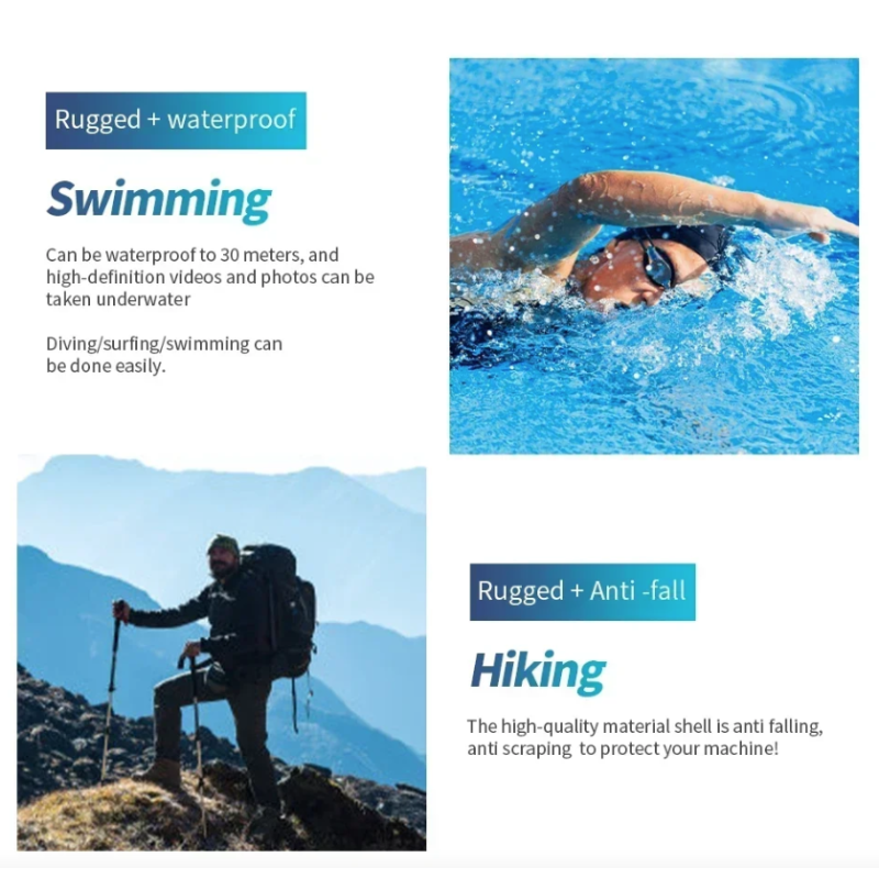 4K Mini Action Kamera - 270° drehbare Vlog, Wi-Fi Outdoor Sport Kamera. Wasserdicht & tragbar! GoPro Alternative.