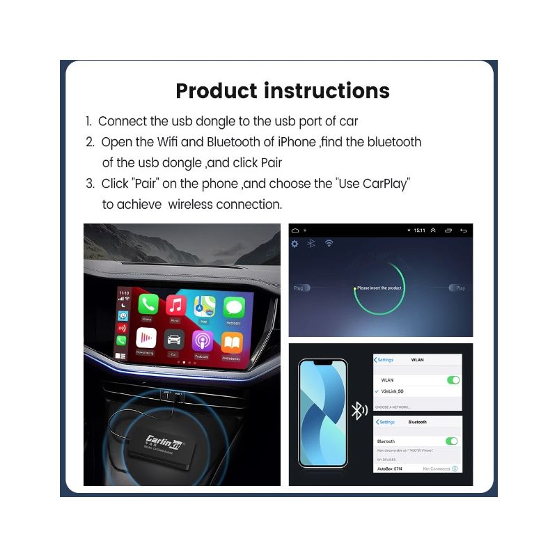 CarlinKit USB CarPlay Dongle für Android Autoradios mit 5G-Prozessor einfachen Installation und Smartphone-Integration