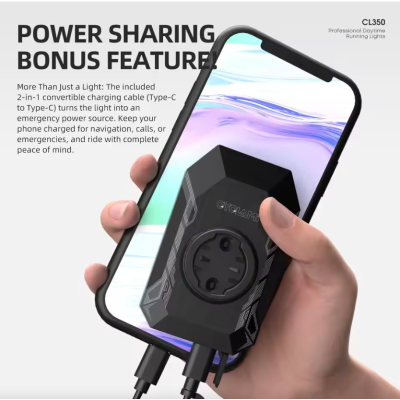 CYCLAMI CL350 Fahrradlicht 4000mAh Powerbank: Type-C, IPX4, Frontlampe für sicheres Radfahren