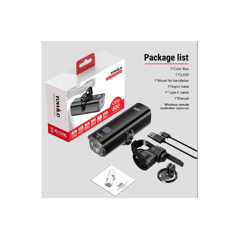 TOWILD CL600 Fahrradlicht Frontlampe LED USB wiederaufladbar 2000mAh wasserdichtes Design hohe Lumen