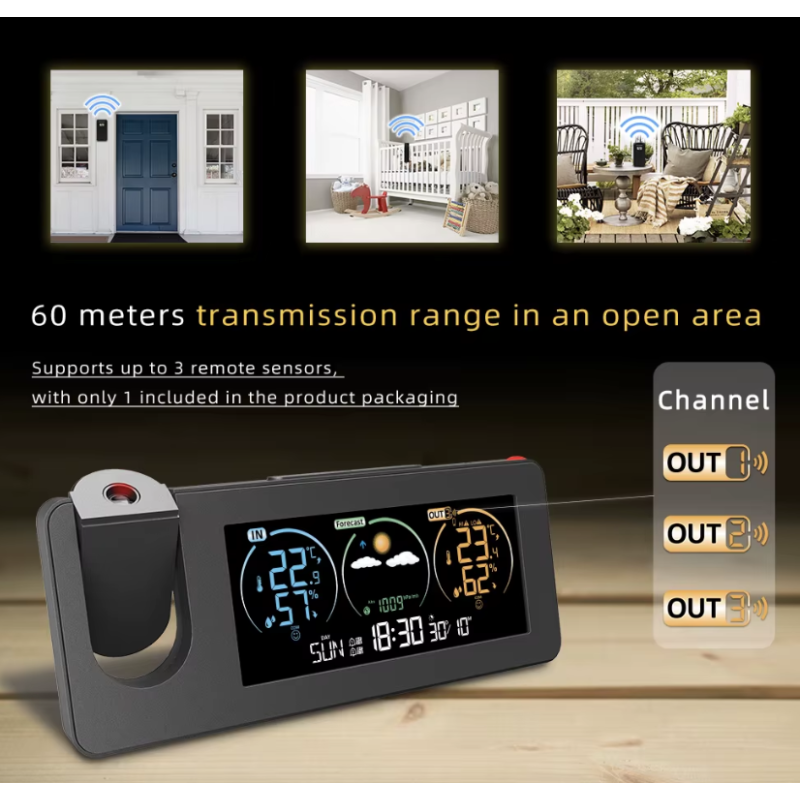 Projektionuhr Wanduhr Digitaler Alarm mit Wettervorhersage und Ewiger Kalender für stilvolles Heimdekor