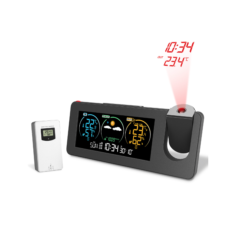 Projektionuhr Wanduhr Digitaler Alarm mit Wettervorhersage und Ewiger Kalender für stilvolles Heimdekor