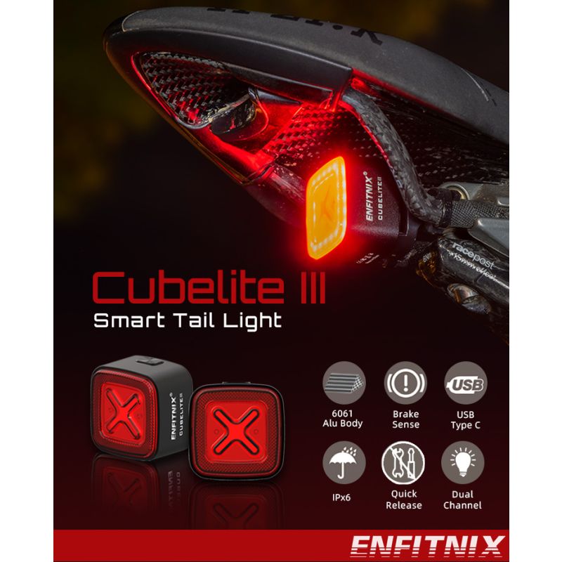 Enfitnix Cubelite III Smart Rücklicht 30 Lumen Fahrradsicherheit Ultrahelles Nachtwarnlicht USB-Aufladung