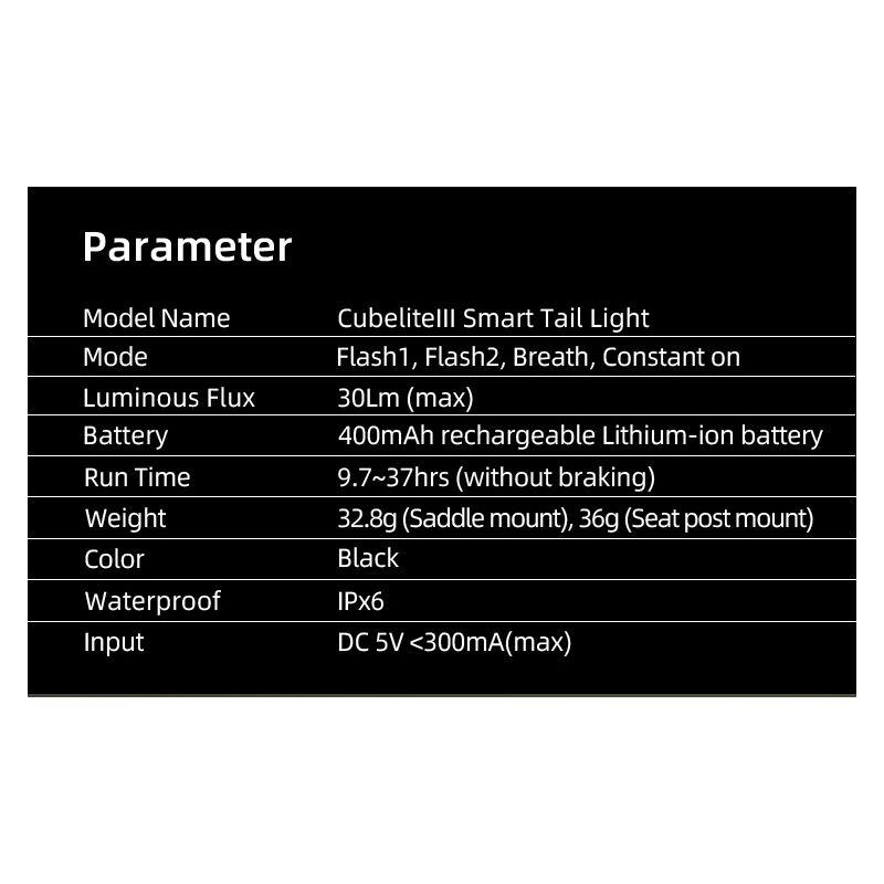 Enfitnix Cubelite III Smart Rücklicht 30 Lumen Fahrradsicherheit Ultrahelles Nachtwarnlicht USB-Aufladung