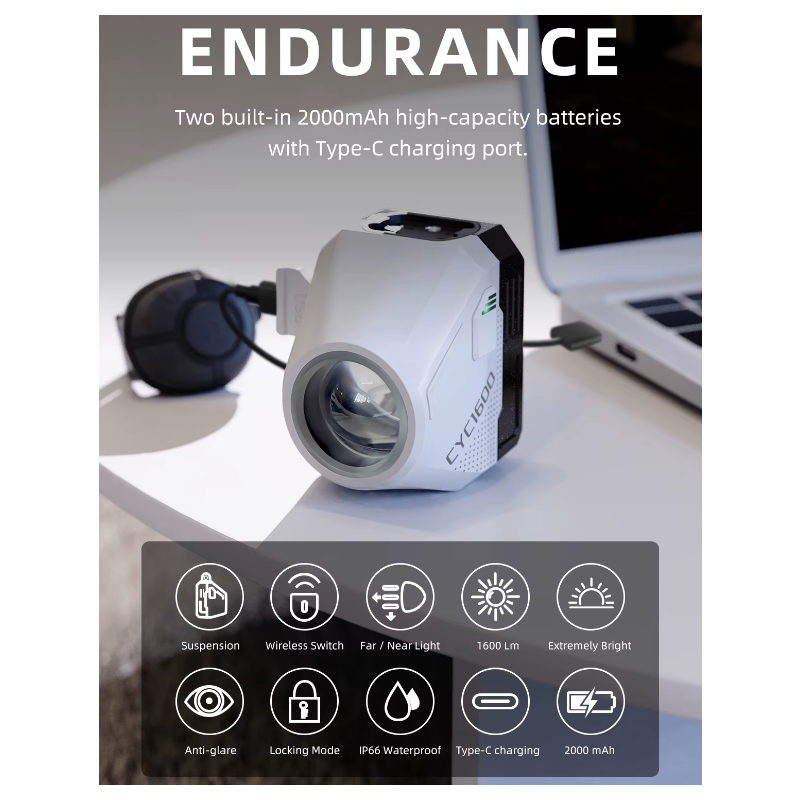 Hängen Cut-off Kabel Fahrrad Vorderlichter 1600LM mit drahtloser Fernbedienung für sichere Nachtfahrten