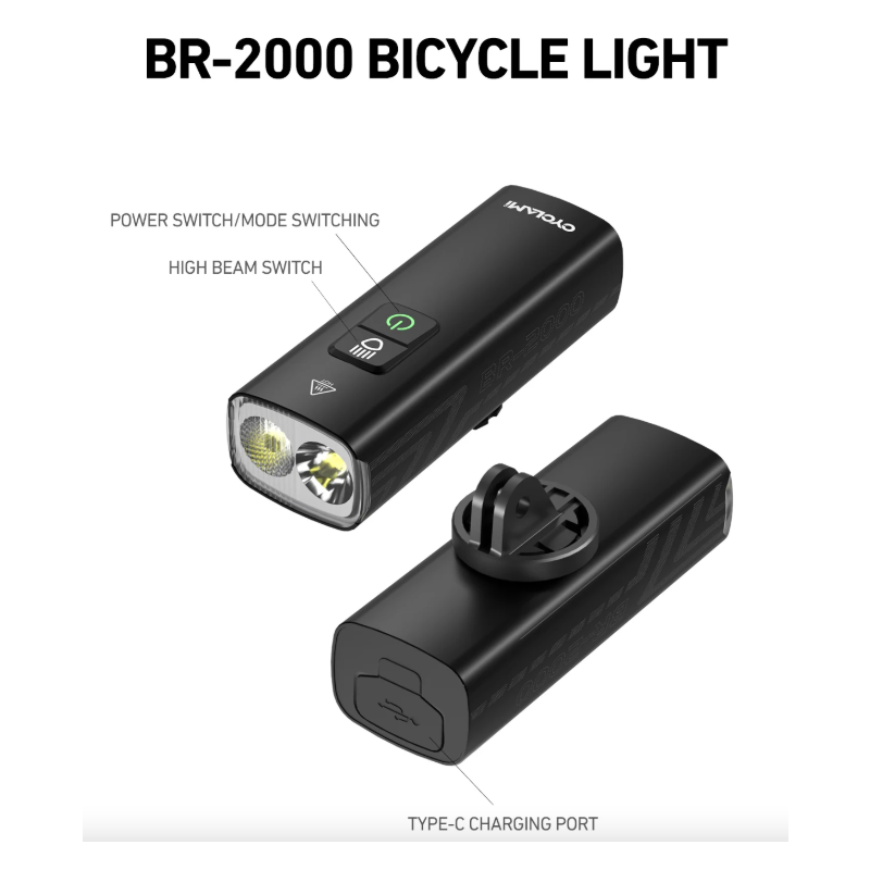 CYCLAMI BR2000 Fahrrad Frontlicht: 2000 Lumen Type-C Lenkerlicht für MTB, Rennrad & sichere Nachtfahrten
