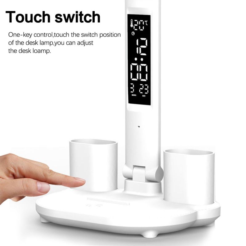 LED-Schreibtischlampe mit USB-Touch-Nachtlicht Stifthalter Multifunktions-Tischlampe für Augenschutz und mehr