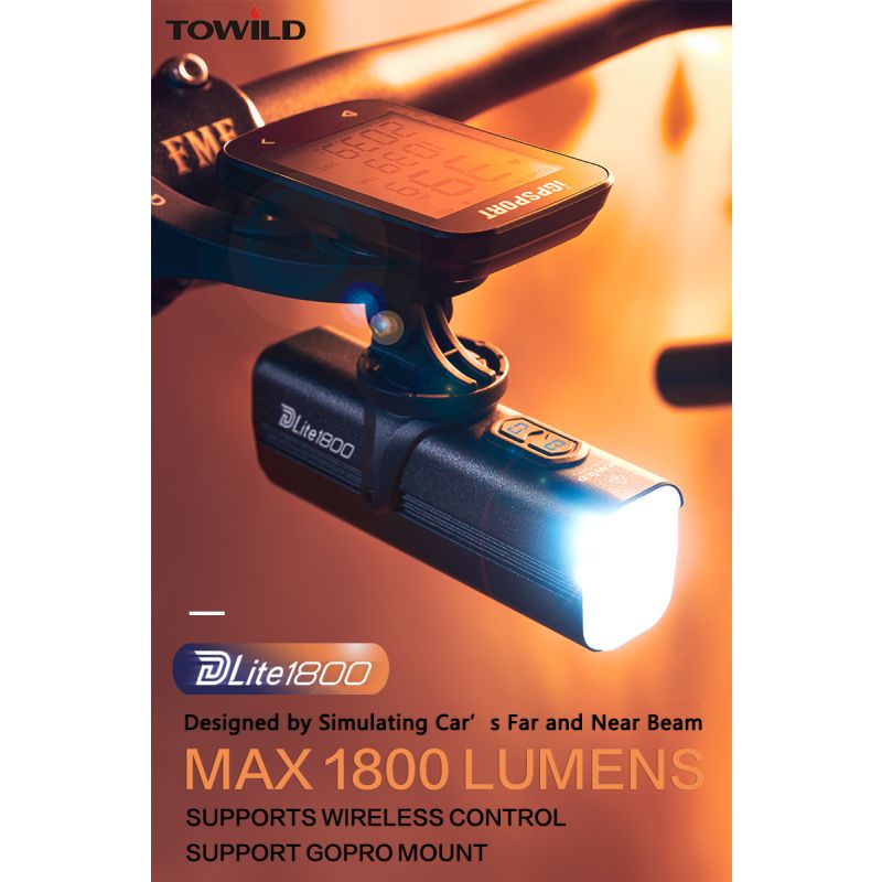 TOWILD DLite 1800 USB wiederaufladbare Frontlampe LED 2100 Lumen Fahrradsicherheit mit 5000mAh Akku