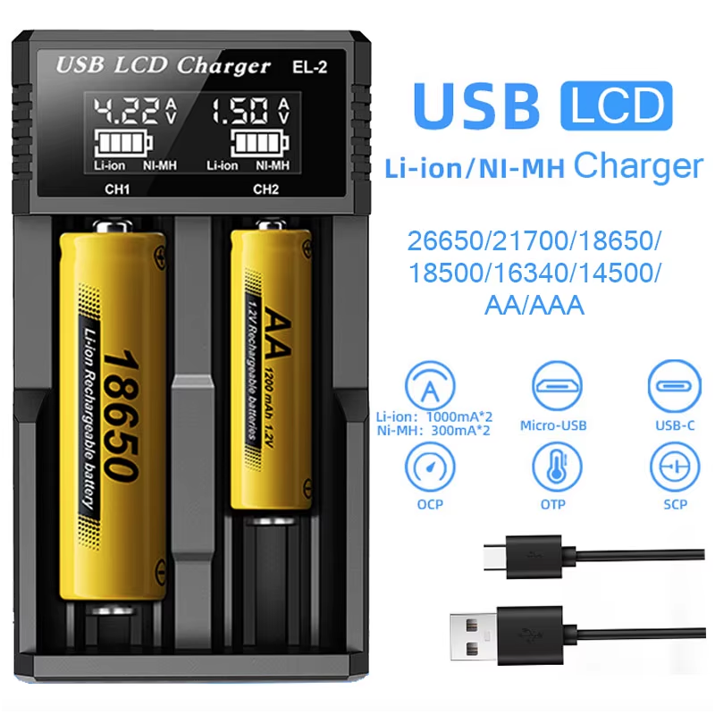 Vielseitiges USB LCD Batterie Smart Ladegerät für 18650 3,7 V und Ni-MH AA AAA mit intelligenter Ladestatusanzeige