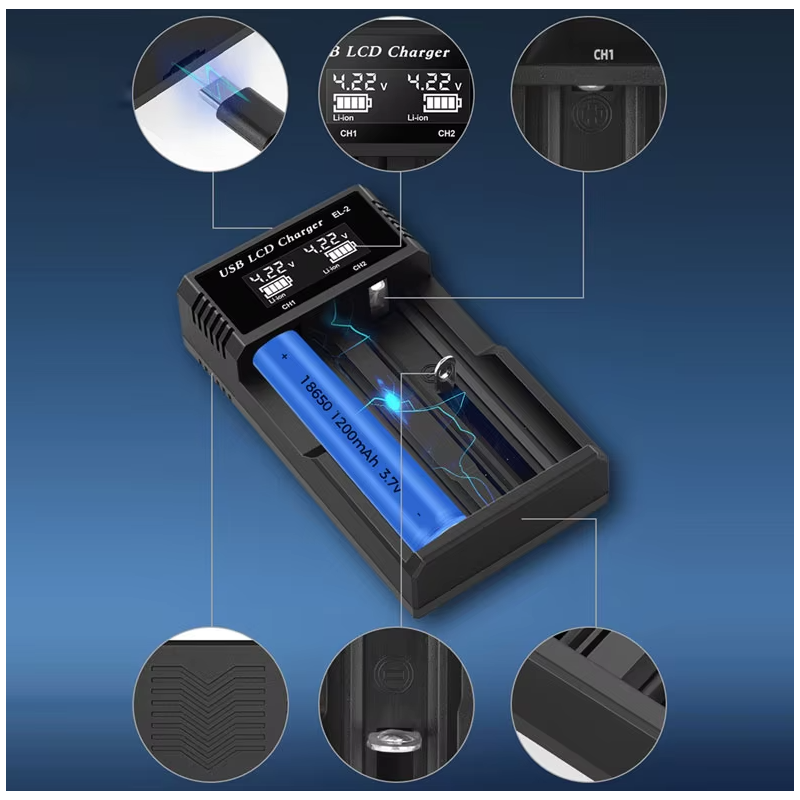 Vielseitiges USB LCD Batterie Smart Ladegerät für 18650 3,7 V und Ni-MH AA AAA mit intelligenter Ladestatusanzeige