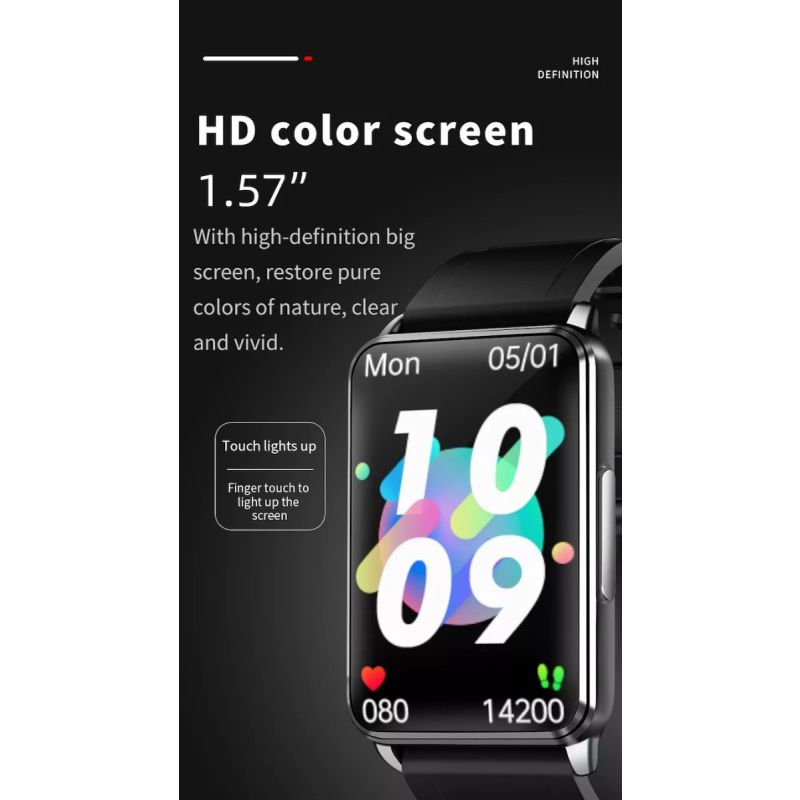 EP02 Smartwatch EKG Blutzucker Herzfrequenz Fitness-Tracker. HD, wasserdicht, Temperatur, Schlaf, HRV