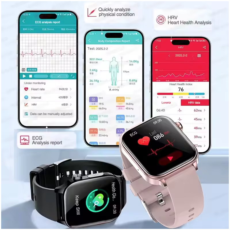 ET585 Smartwatch: EKG, PPG & KI Diagnose für Gesundheit, Männer, Frauen Uhr. Blutfett, Blutdruck, Herzfrequenz