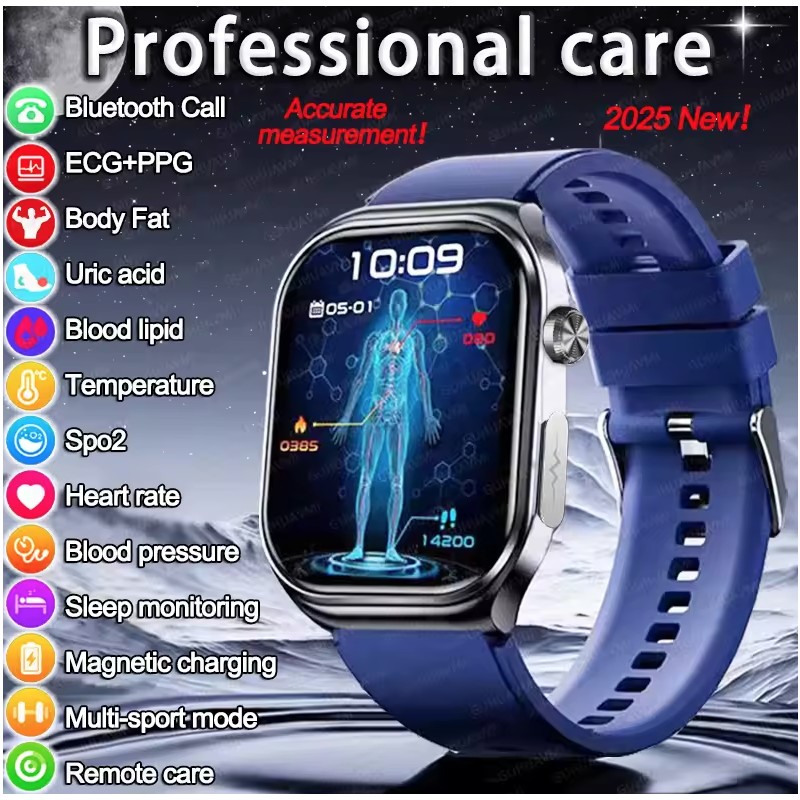 ET585 Smartwatch: EKG, PPG & KI Diagnose für Gesundheit, Männer, Frauen Uhr. Blutfett, Blutdruck, Herzfrequenz