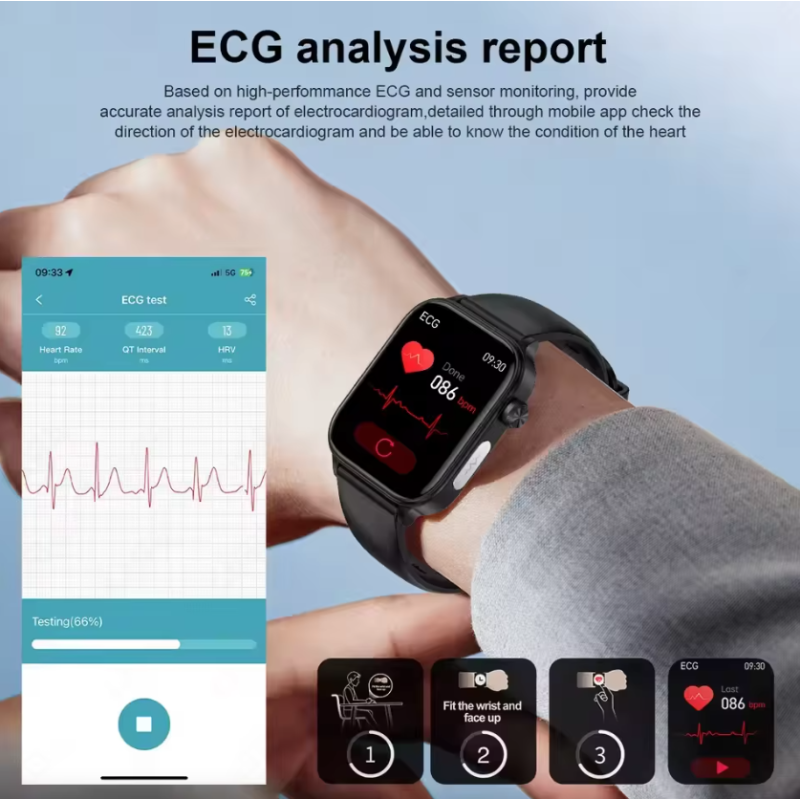 ET585 Smartwatch: EKG, PPG & KI Diagnose für Gesundheit, Männer, Frauen Uhr. Blutfett, Blutdruck, Herzfrequenz