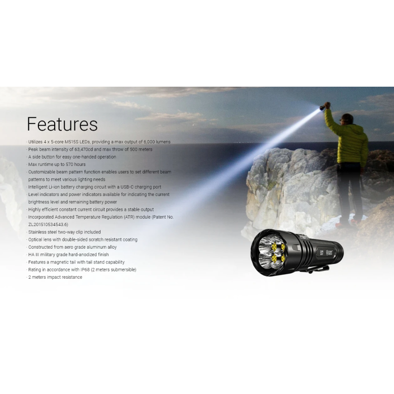 Nitecore EX7 Taschenlampe 6000 Lumen | Extrem Hell & USB-C Wiederaufladbar für Outdoor, Suche