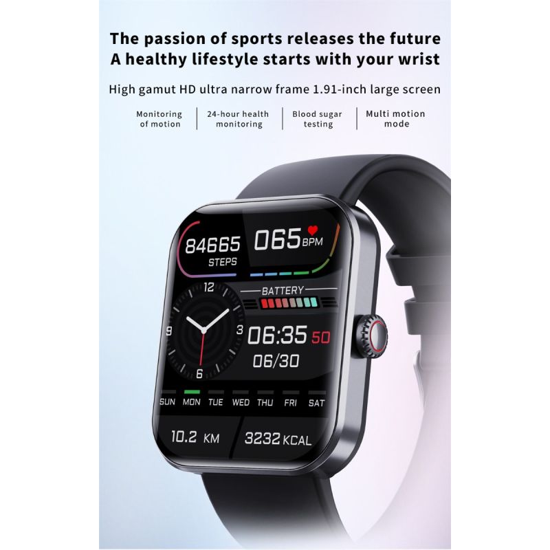 F57L Blutzucker Smartwatch Blutdruck Herzfrequenz Sport Gesundheitsuhr Fitness Tracker Android iOS IP67 Blut Glukose