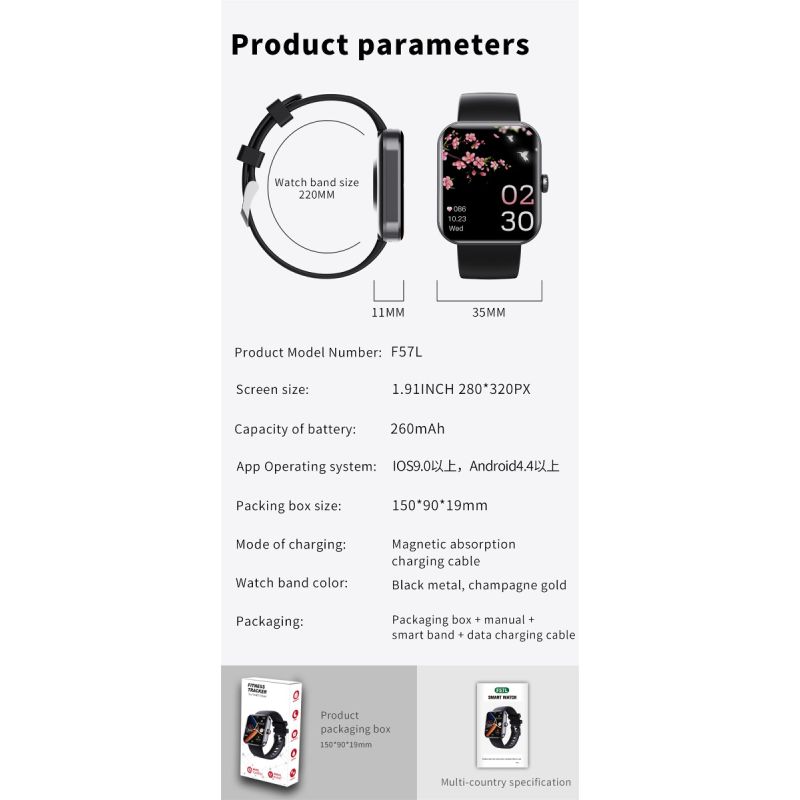 F57L Blutzucker Smartwatch Blutdruck Herzfrequenz Sport Gesundheitsuhr Fitness Tracker Android iOS IP67 Blut Glukose