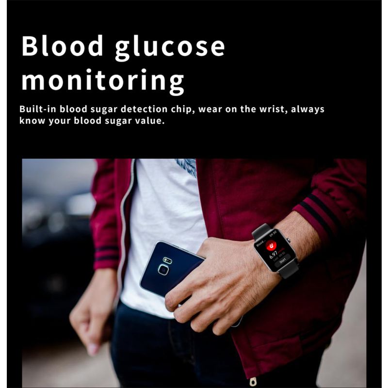 F57L Blutzucker Smartwatch Blutdruck Herzfrequenz Sport Gesundheitsuhr Fitness Tracker Android iOS IP67 Blut Glukose