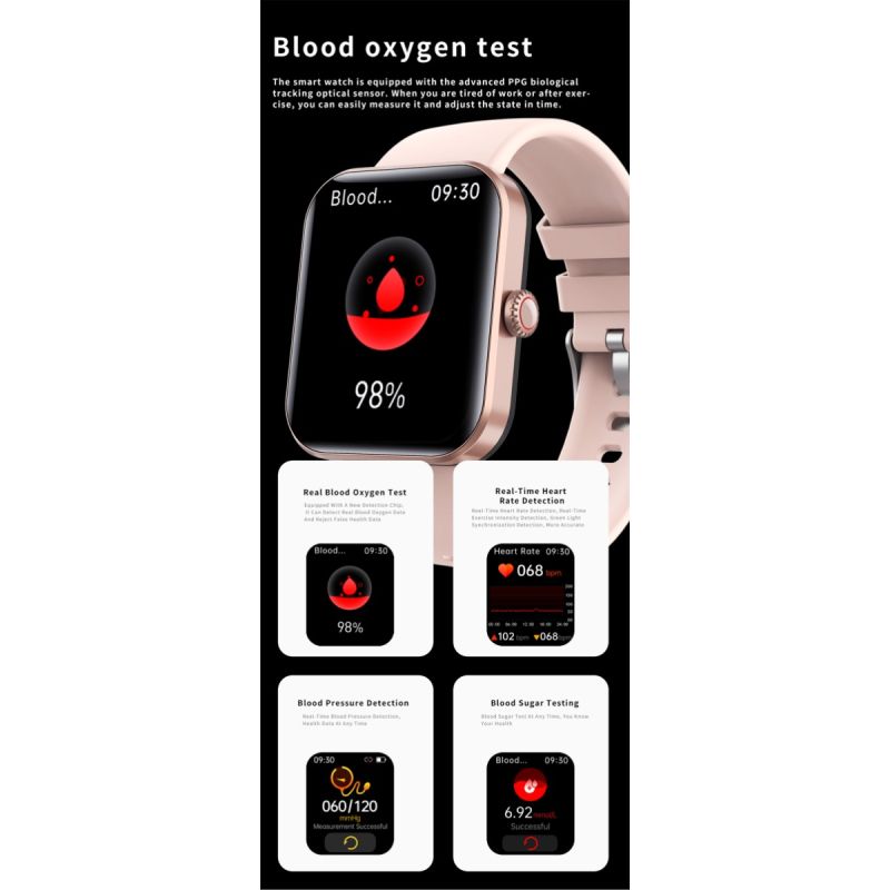 F57L Blutzucker Smartwatch Blutdruck Herzfrequenz Sport Gesundheitsuhr Fitness Tracker Android iOS IP67 Blut Glukose