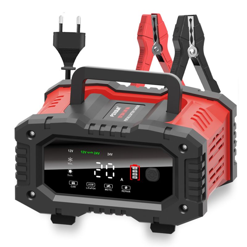 FOXSUR 20A Tragbares Autobatterieladegerät 12V 24V AGM LiFePO4 mit CPU 7-Stufige Ladefunktion Zuverlässige Leistung