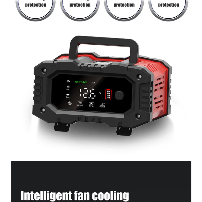 FOXSUR 20A Tragbares Autobatterieladegerät 12V 24V AGM LiFePO4 mit CPU 7-Stufige Ladefunktion Zuverlässige Leistung