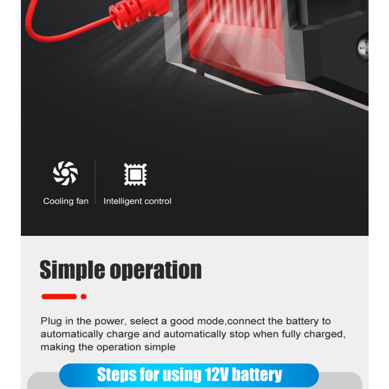 FOXSUR 20A Tragbares Autobatterieladegerät 12V 24V AGM LiFePO4 mit CPU 7-Stufige Ladefunktion Zuverlässige Leistung