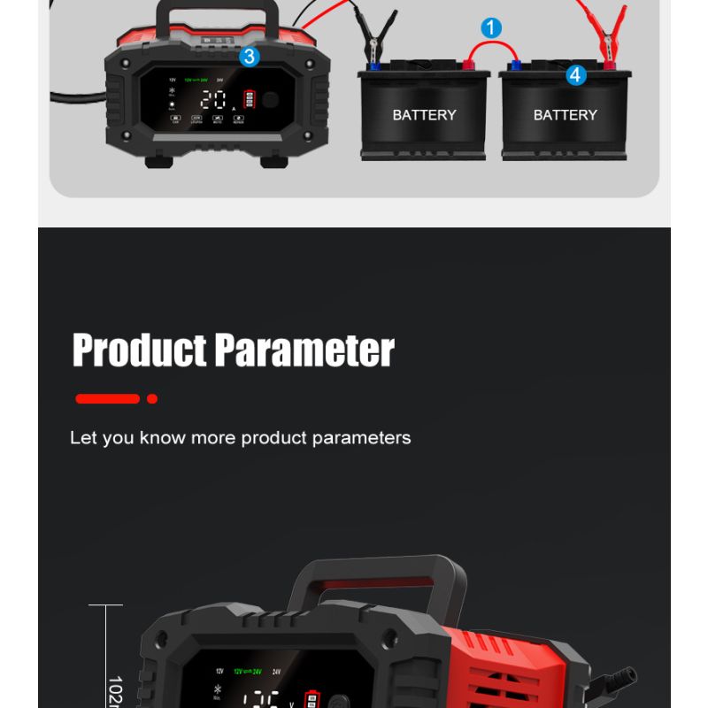FOXSUR 20A Tragbares Autobatterieladegerät 12V 24V AGM LiFePO4 mit CPU 7-Stufige Ladefunktion Zuverlässige Leistung