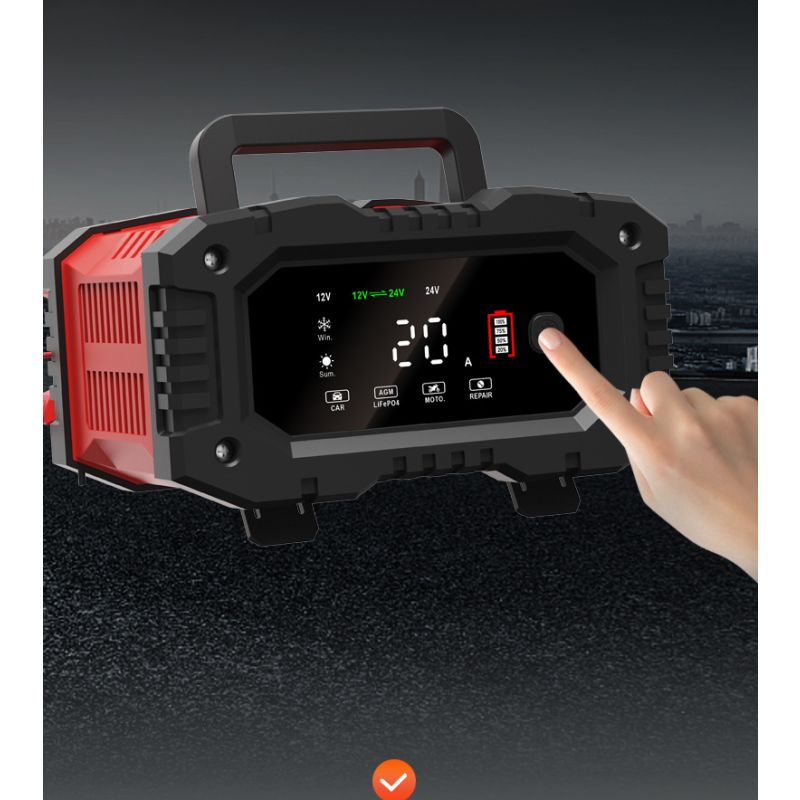 FOXSUR 20A Tragbares Autobatterieladegerät 12V 24V AGM LiFePO4 mit CPU 7-Stufige Ladefunktion Zuverlässige Leistung