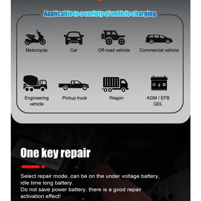 FOXSUR 20A Tragbares Autobatterieladegerät 12V 24V AGM LiFePO4 mit CPU 7-Stufige Ladefunktion Zuverlässige Leistung