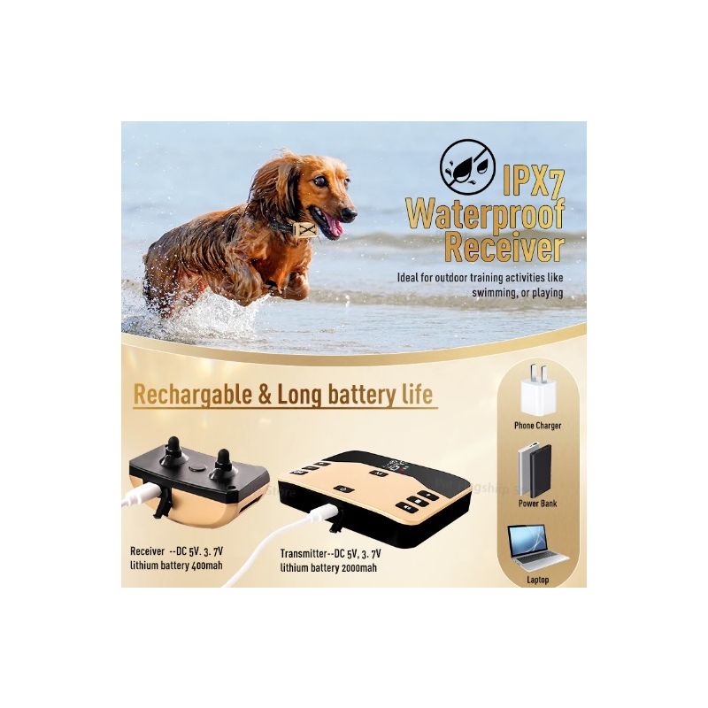 Kabelloser Elektronischer Hundezaun Elektroschocker Trainingshalsband 2-in-1 Haustiergerät für Haustiersicherheit