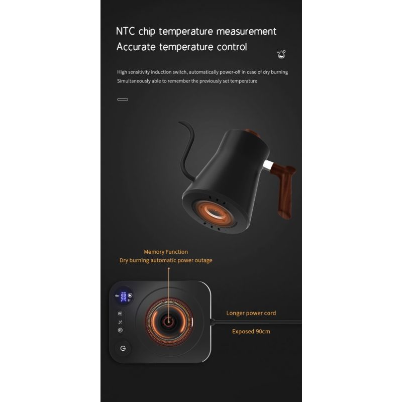 Elektrischer Schwanenhals-Wasserkocher 1200 Watt mit Echtzeit-Temperaturregelung für perfekte Tee- und Kaffeezubereitung
