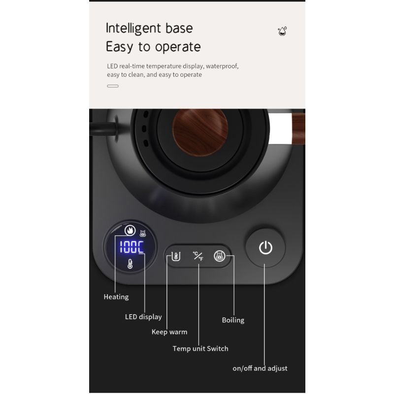 Elektrischer Schwanenhals-Wasserkocher 1200 Watt mit Echtzeit-Temperaturregelung für perfekte Tee- und Kaffeezubereitung