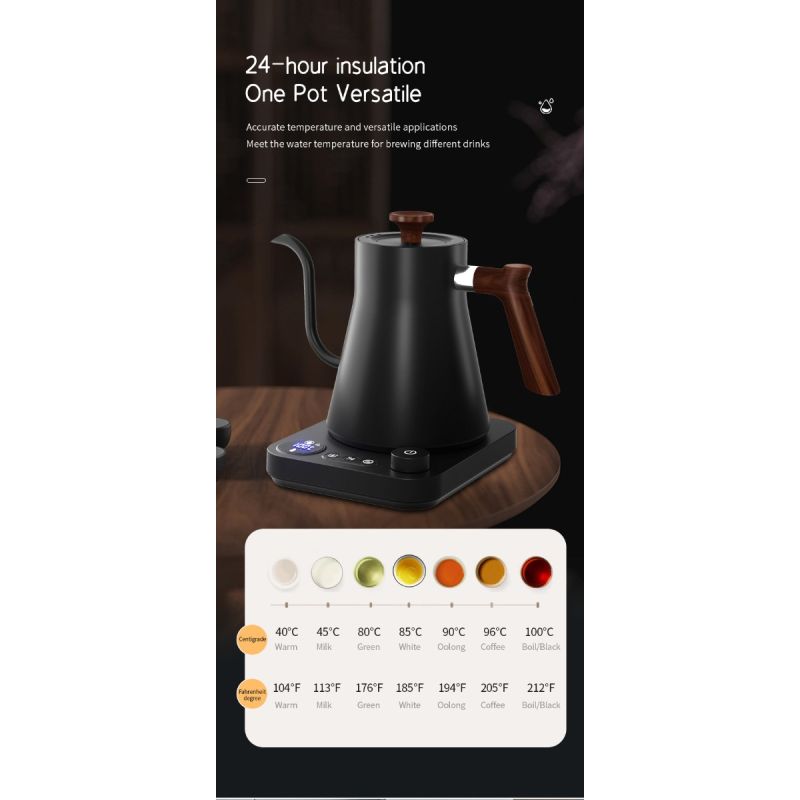 Elektrischer Schwanenhals-Wasserkocher 1200 Watt mit Echtzeit-Temperaturregelung für perfekte Tee- und Kaffeezubereitung