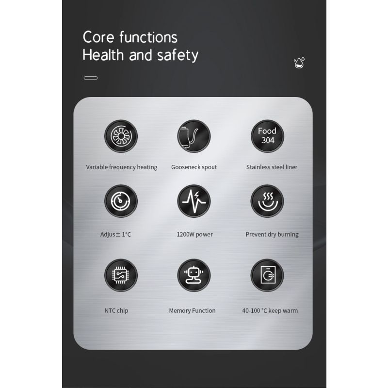 Elektrischer Schwanenhals-Wasserkocher 1200 Watt mit Echtzeit-Temperaturregelung für perfekte Tee- und Kaffeezubereitung