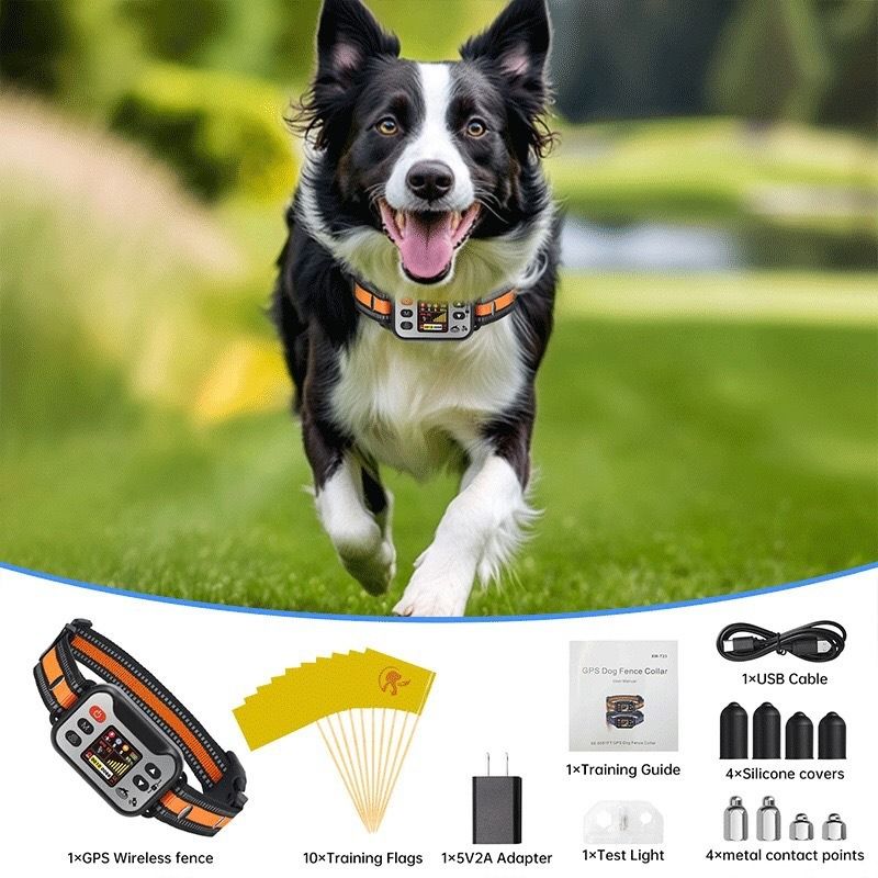 Kabelloser GPS Hundezaun & Anti-Bellhalsband - Wasserdichtes Hundetraining für 7-54kg Hunde