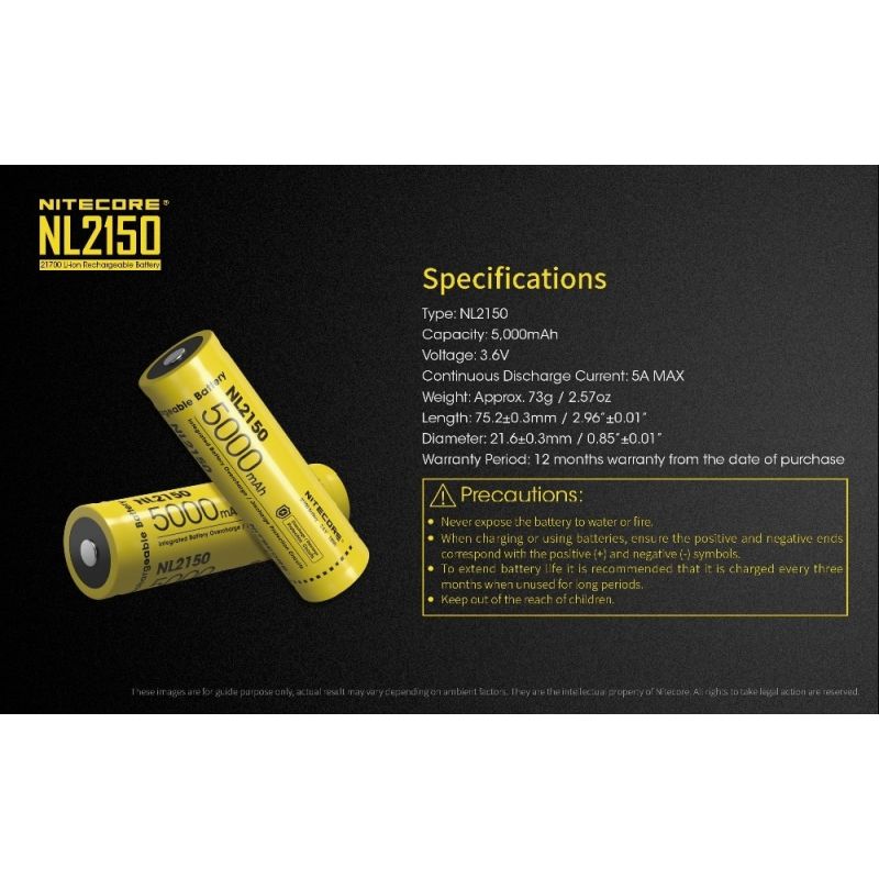 NITECORE NL2150 5000mAh 3.6V Li-Ion 21700 langlebiger Akku für Outdoor-Ausrüstung und tragbare Elektronik