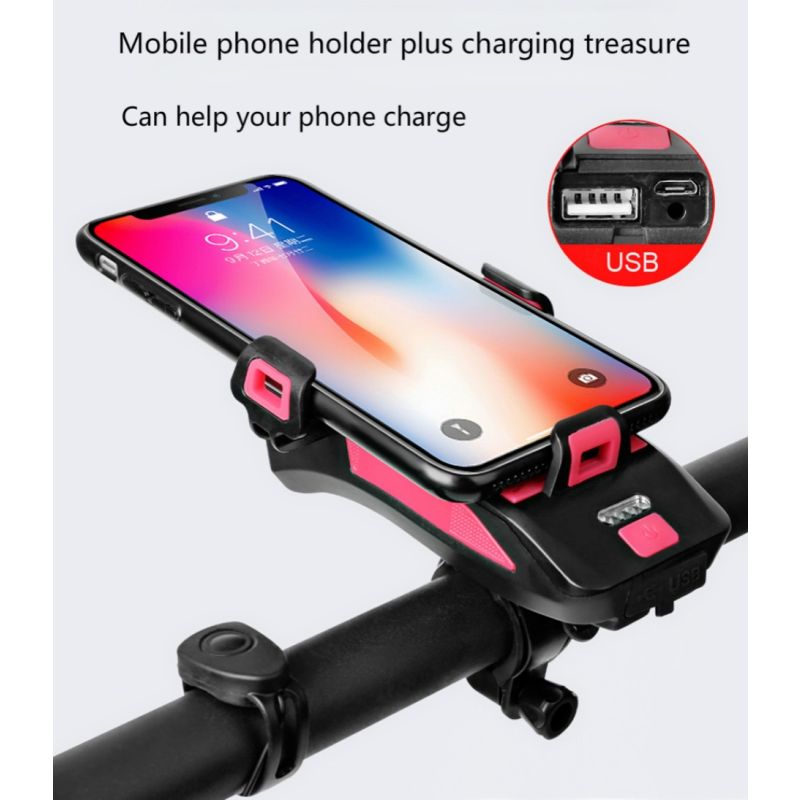Multifunktionales 4 in 1 Fahrradlicht 800 Lumen mit Fahrradhorn Telefonhalter Powerbank Fahrrad Zubehör