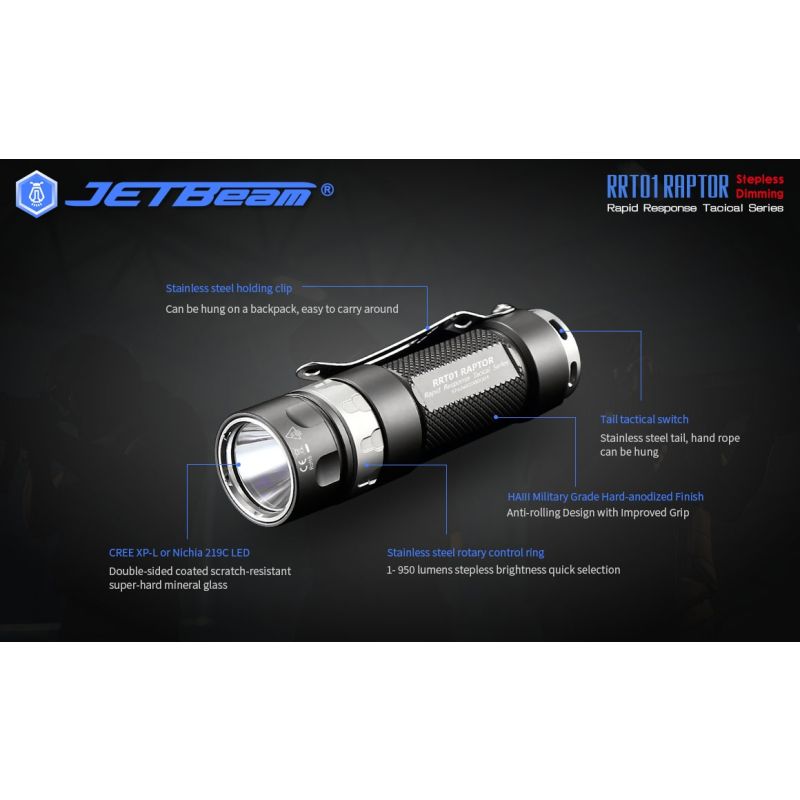 JetBeam Jet-RRT01 LED EDC Taschenlampe 950 Lumen Outdoorbeleuchtung mit langer Batterielaufzeit 80 Stunden