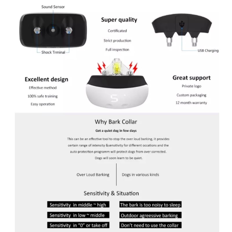 Touch 7 Level Hundehalsband Wasserdichtes Hundetrainingshalsband Effektives Bellmanagement Outdoor-Training
