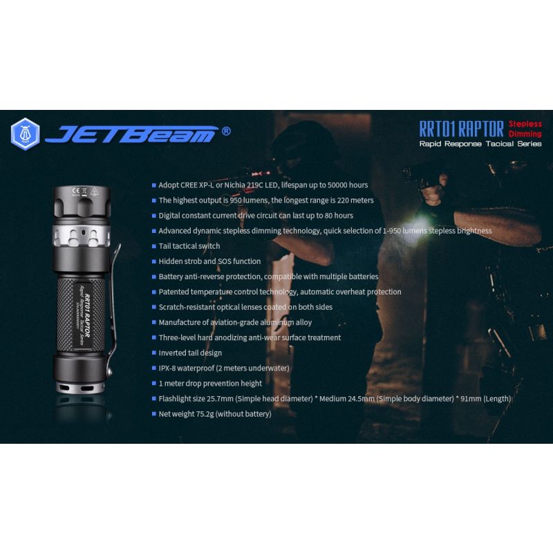 JetBeam Jet-RRT01 LED EDC Taschenlampe 950 Lumen Outdoorbeleuchtung mit langer Batterielaufzeit 80 Stunden