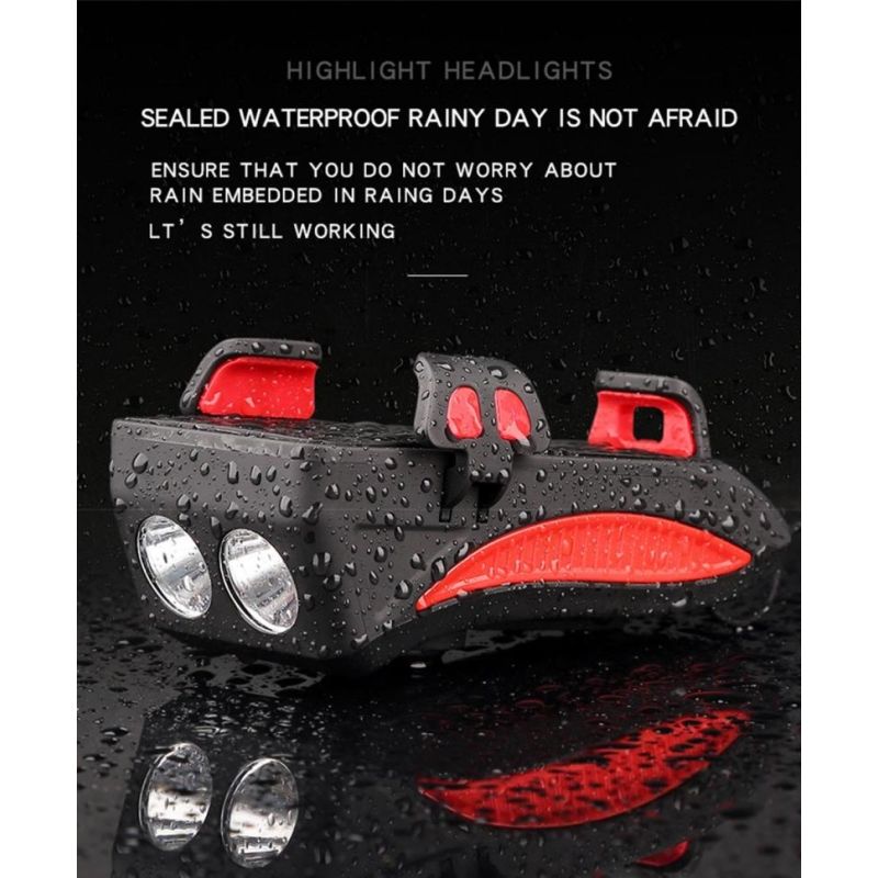 Multifunktions-Fahrradlicht LED Fahrrad-Kopflampe USB wiederaufladbar mit Handyhalter und lauter Fahrradhupe