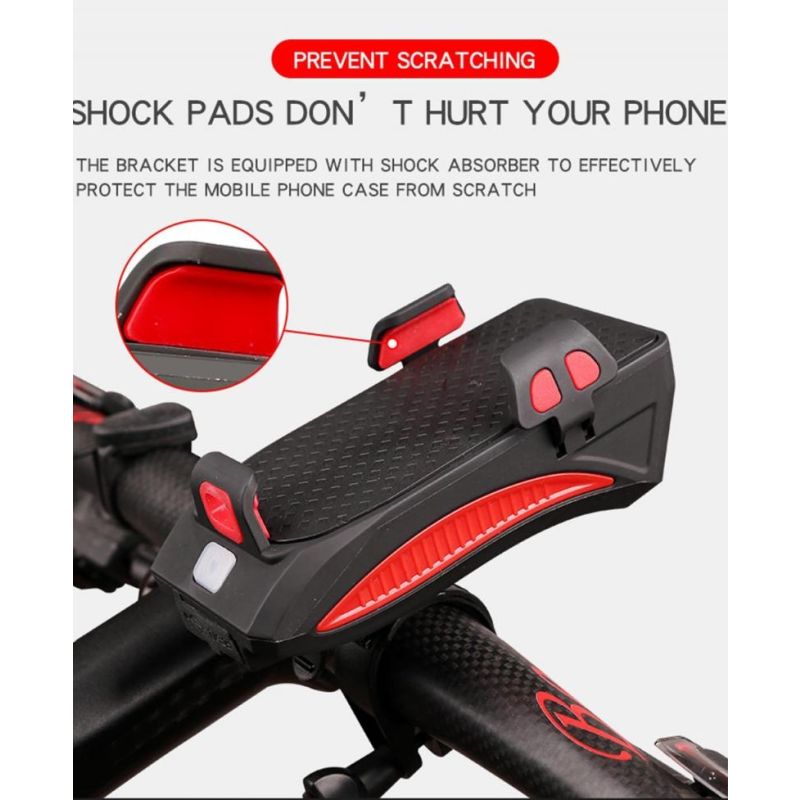 Multifunktions-Fahrradlicht LED Fahrrad-Kopflampe USB wiederaufladbar mit Handyhalter und lauter Fahrradhupe