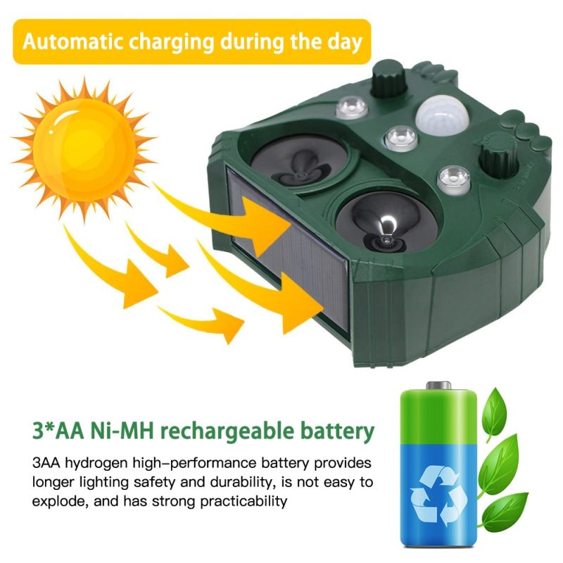 Entdecken Sie den solarbetriebenen Tierabwehr Ultraschall Tiervertreiber für humane Schädlingsbekämpfung und Gartensicherheit