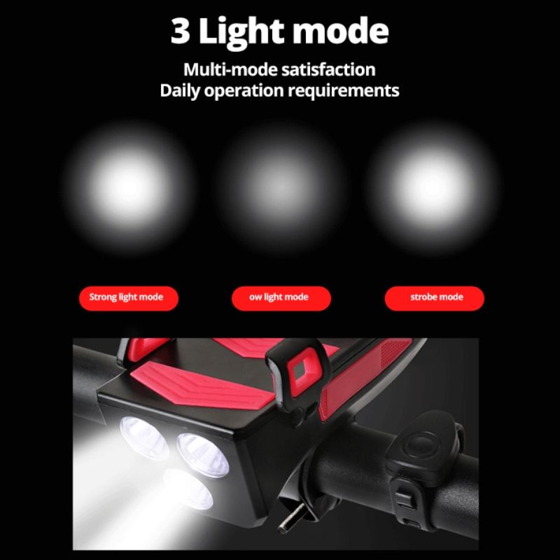 Multifunktionales 4 in 1 Fahrradlicht 800 Lumen mit Fahrradhorn Telefonhalter Powerbank Fahrrad Zubehör