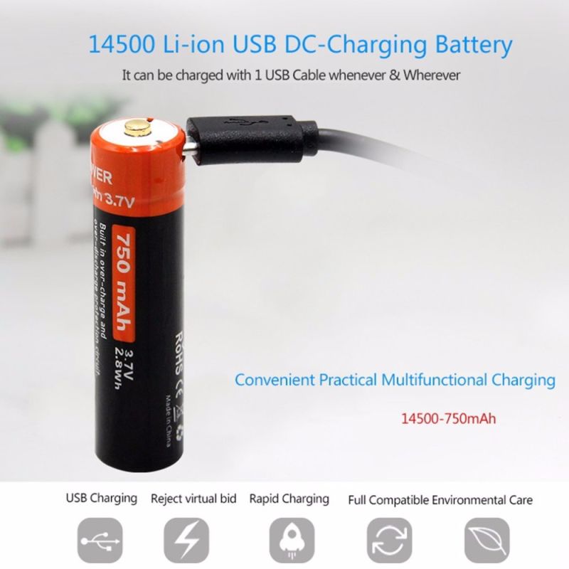 Erleben Sie 14500 Doublepow 750mAh 3.7V Li-Ion und Micro USB Batterie Hochkapazitiv für Taschenlampe und Geräte